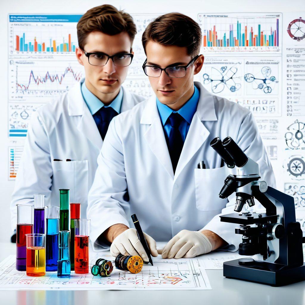 A dynamic scene depicting advanced machinery in motion with visible interlocking gears, surrounded by graphs and scientific formulas, symbolizing research in tribology and lubrication. A scientist in a lab coat holding a vial of lubricant, standing next to a high-tech microscope. super-realistic. vibrant colors. white background.